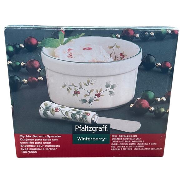 Pfaltzgraff NEW Sculpted Stoneware Winterberry Dip Mix Bowl Set and Spreader - Picture 10 of 10